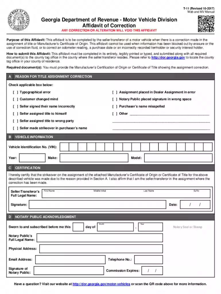 georgia t 11 affidavit of correction Preview on Page 1