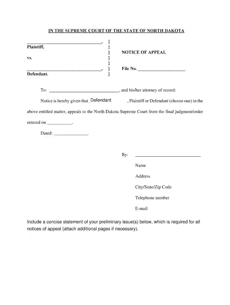 notice of appeal sample Preview on Page 1