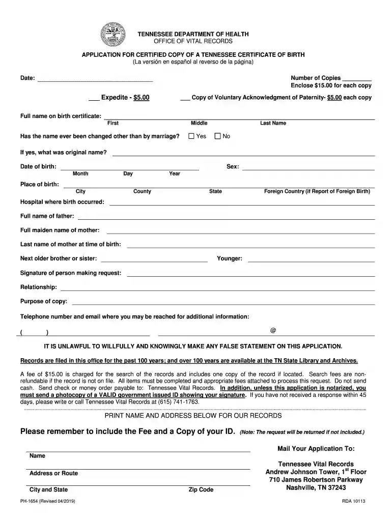 tennessee birth certificates online free pdf Preview on Page 1