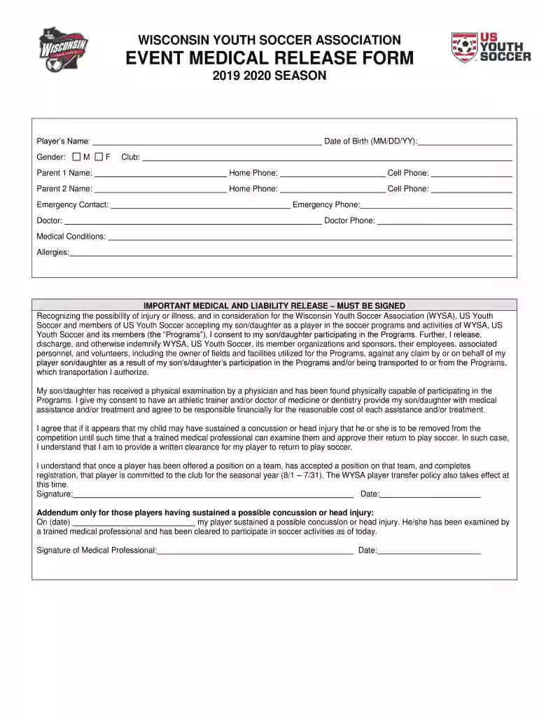 event medical form Preview on Page 1