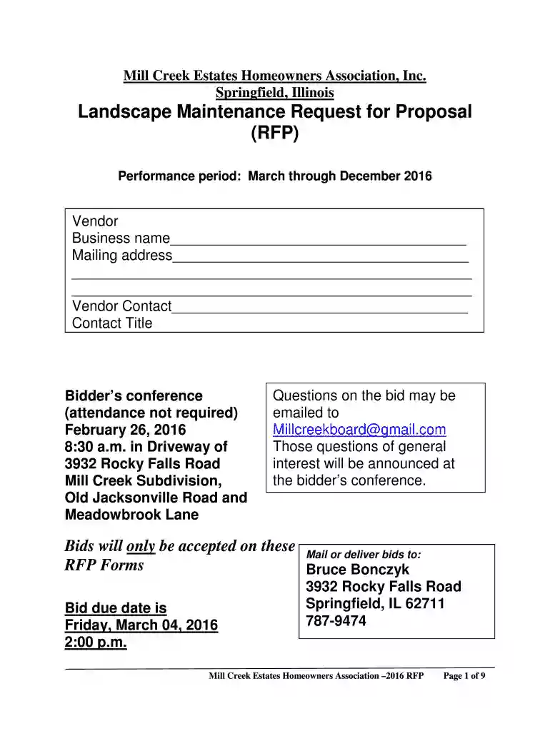 hoa landscape rfp template Preview on Page 1