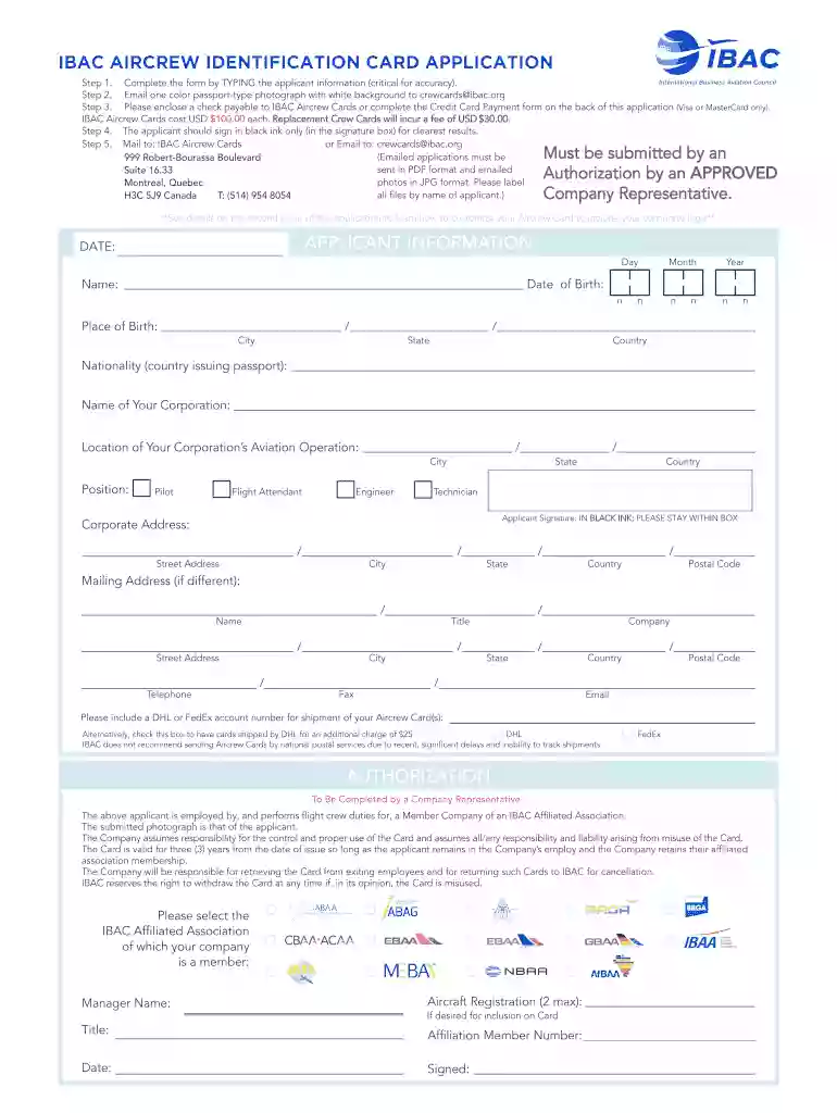 IBAC AIRCREW IDENTIFICATION CARD APPLICATION Preview on Page 1