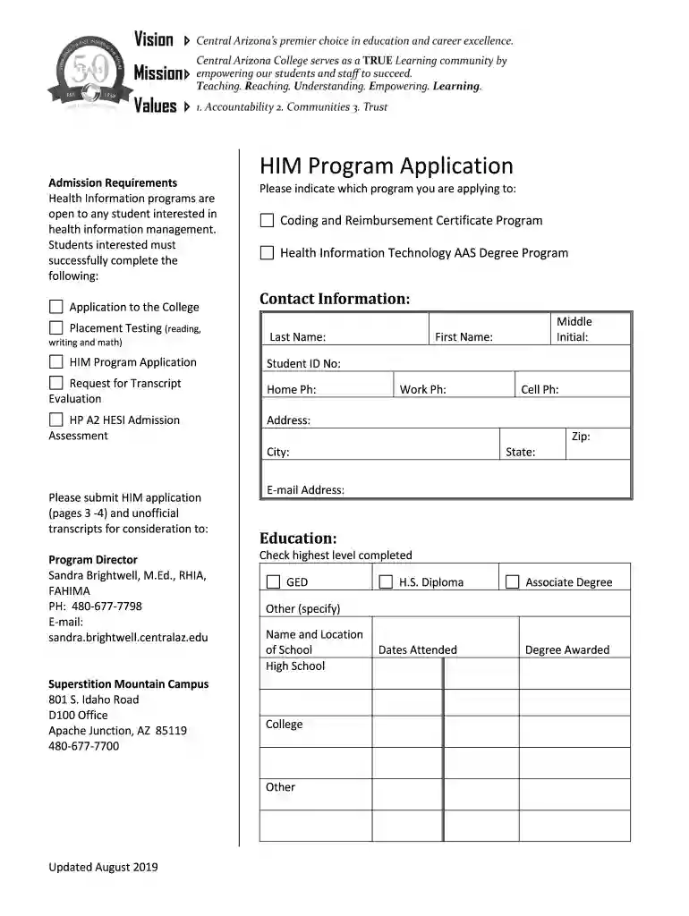 Health Information Management Program Application Preview on Page 1