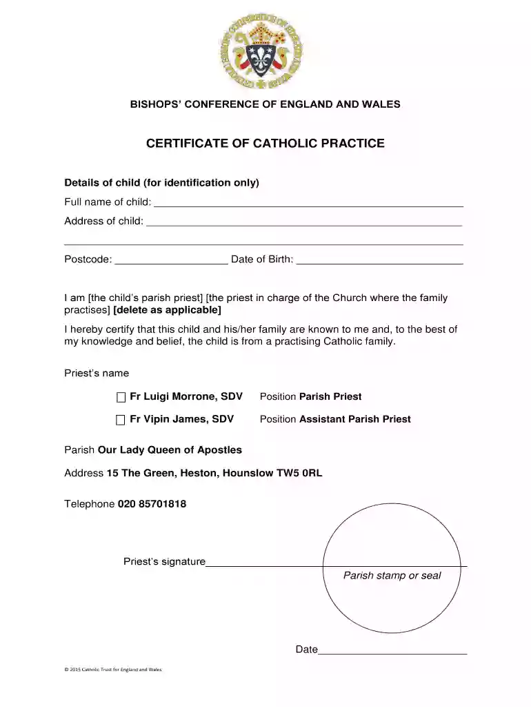 certificate of catholic practice Preview on Page 1