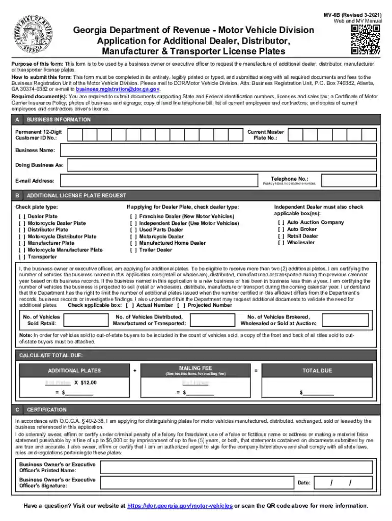 Georgia MV-6B Form Preview on Page 1