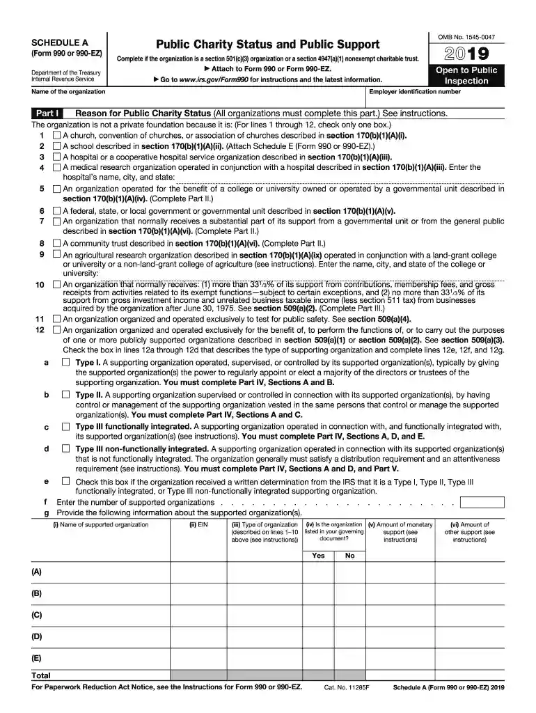 2019 form 990 schedule a Preview on Page 1