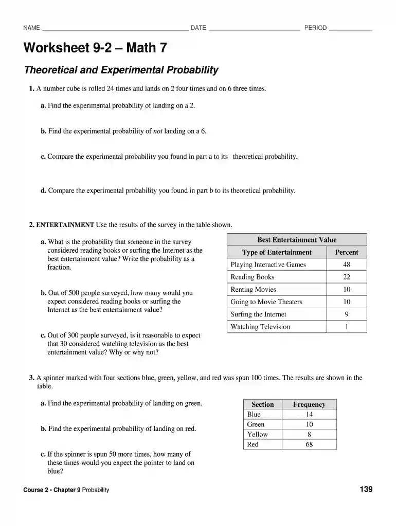 theoretical and experimental probability worksheet with answers pdf Preview on Page 1