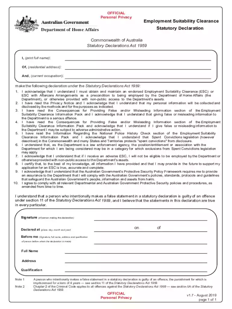 australia declaration form Preview on Page 1