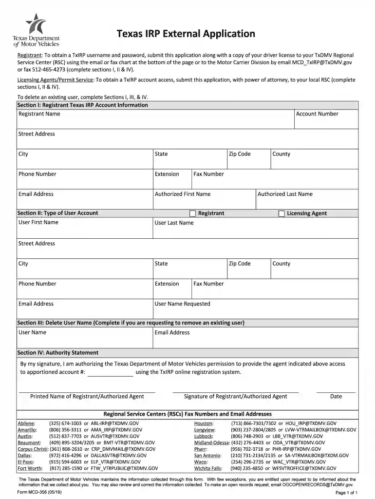 texas irp online access application Preview on Page 1