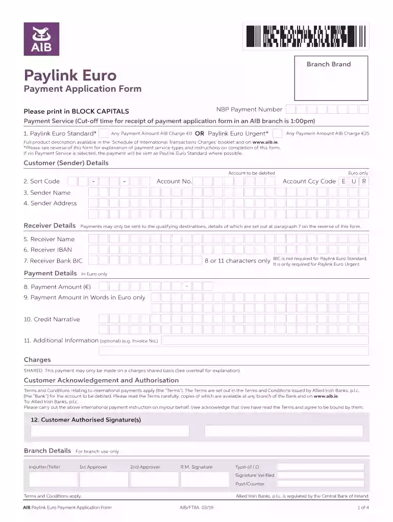 paylink euro form Preview on Page 1