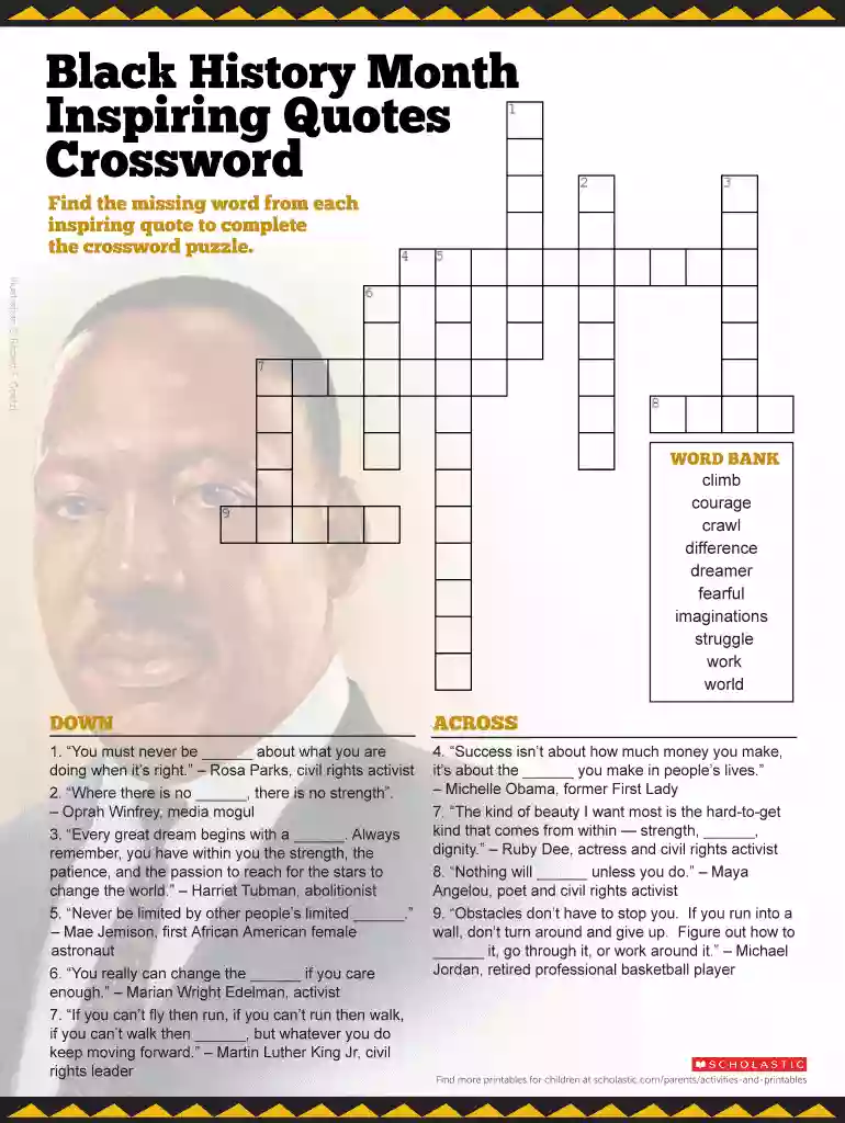 black history month inspiring quotes crossword answer key Preview on Page 1