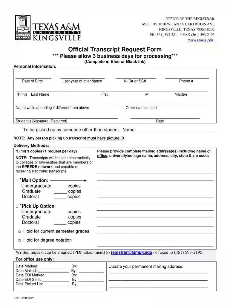 tamuk transcript Preview on Page 1