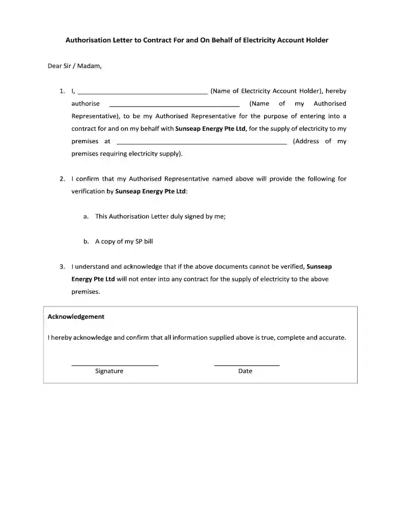 letter of authorization from utility bill owner Preview on Page 1
