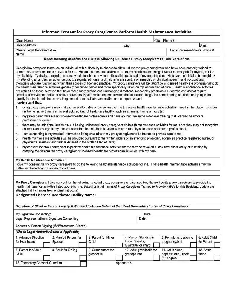 Georgia Proxy Caregiver Consent Form Preview on Page 1