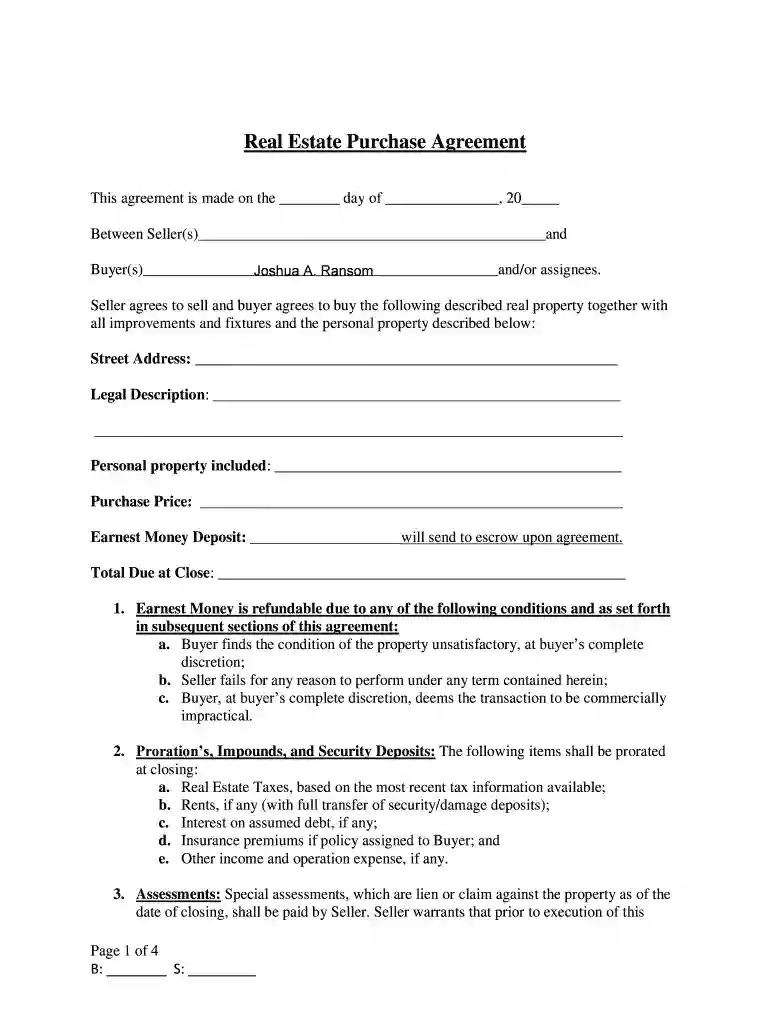 simple purchase agreement template word Preview on Page 1