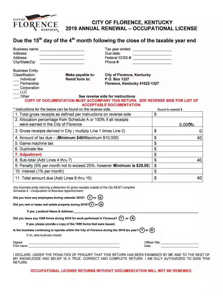 Forms and Documents - Welcome to City Of Florence, Kentucky Preview on Page 1