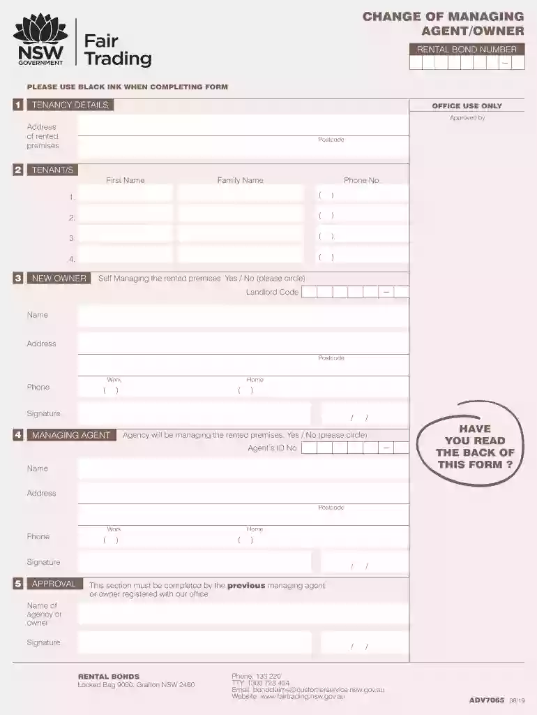 change of managing agent form Preview on Page 1
