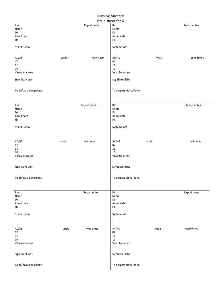 free printable nursing report sheet pdf Preview on Page 1