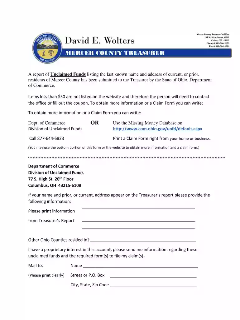 Unclaimed Funds - Office of the Ohio Treasurer - Ohio Preview on Page 1