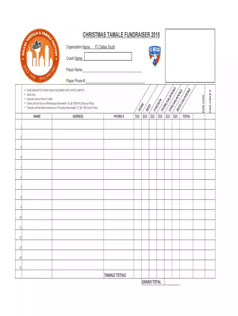 tamale order form Preview on Page 1
