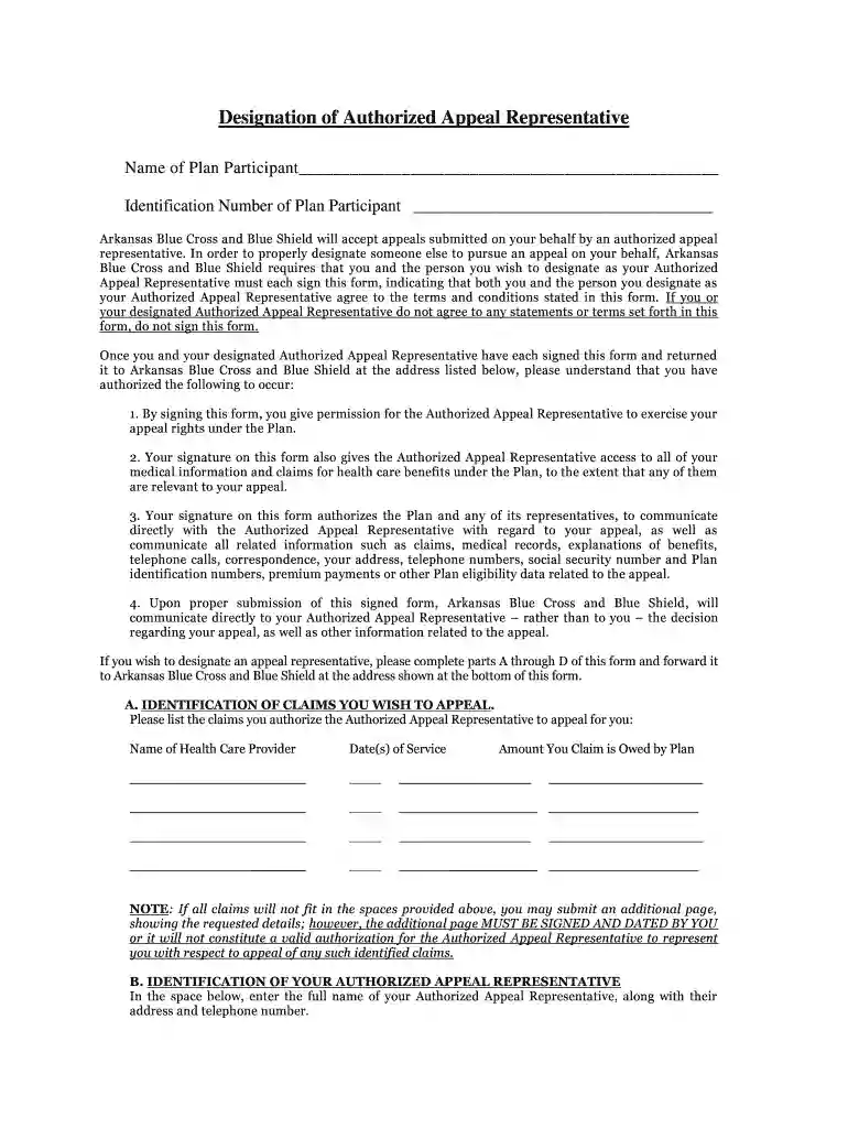 bcbs arkansas appeal form Preview on Page 1