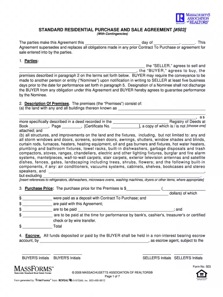 massachusetts purchase and sale agreement pdf Preview on Page 1