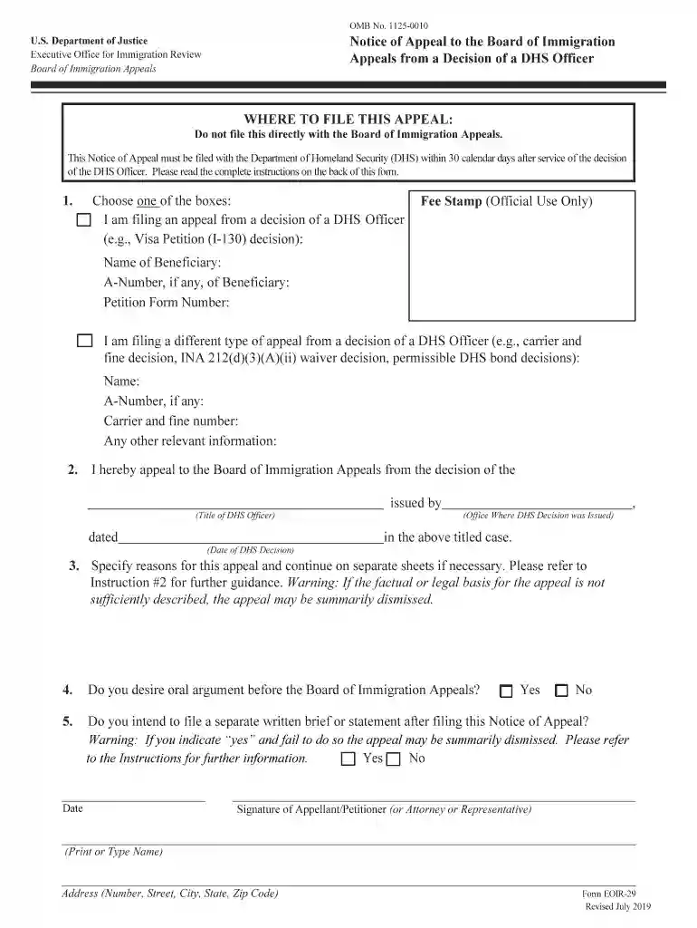 form eoir 29 Preview on Page 1