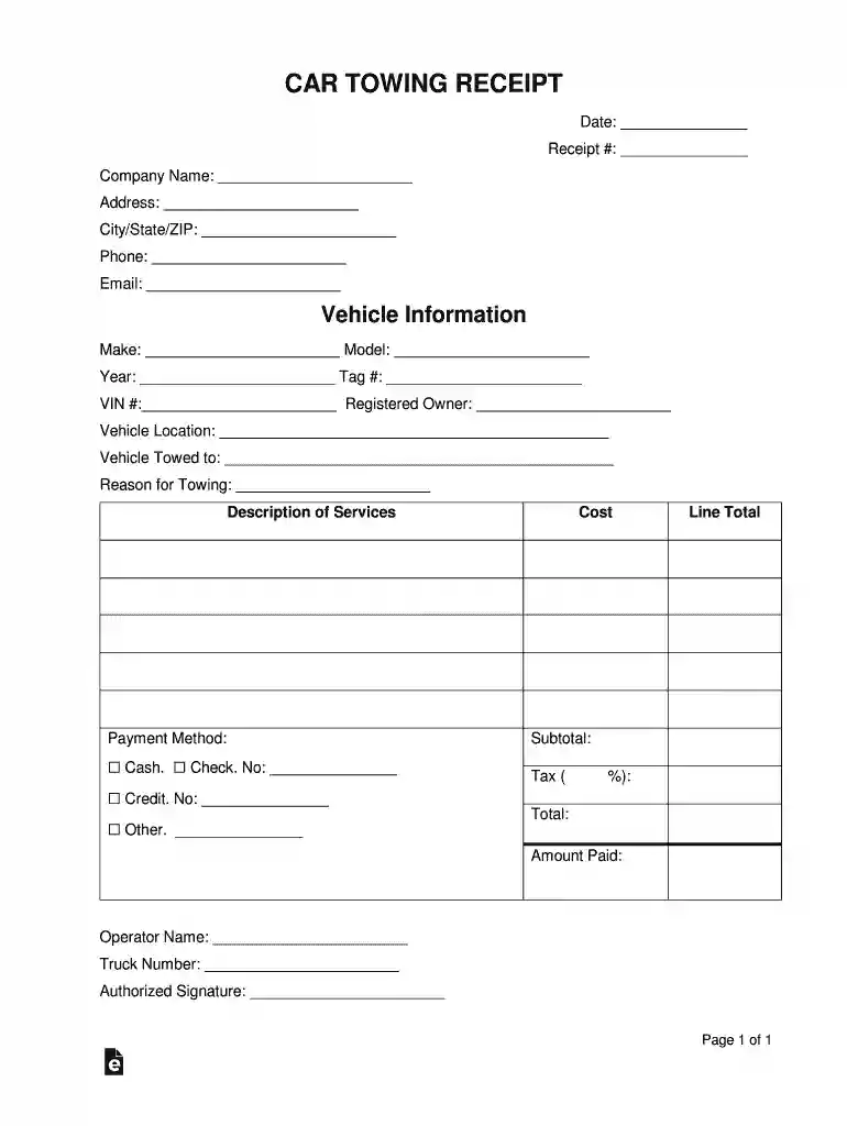 towing receipt Preview on Page 1