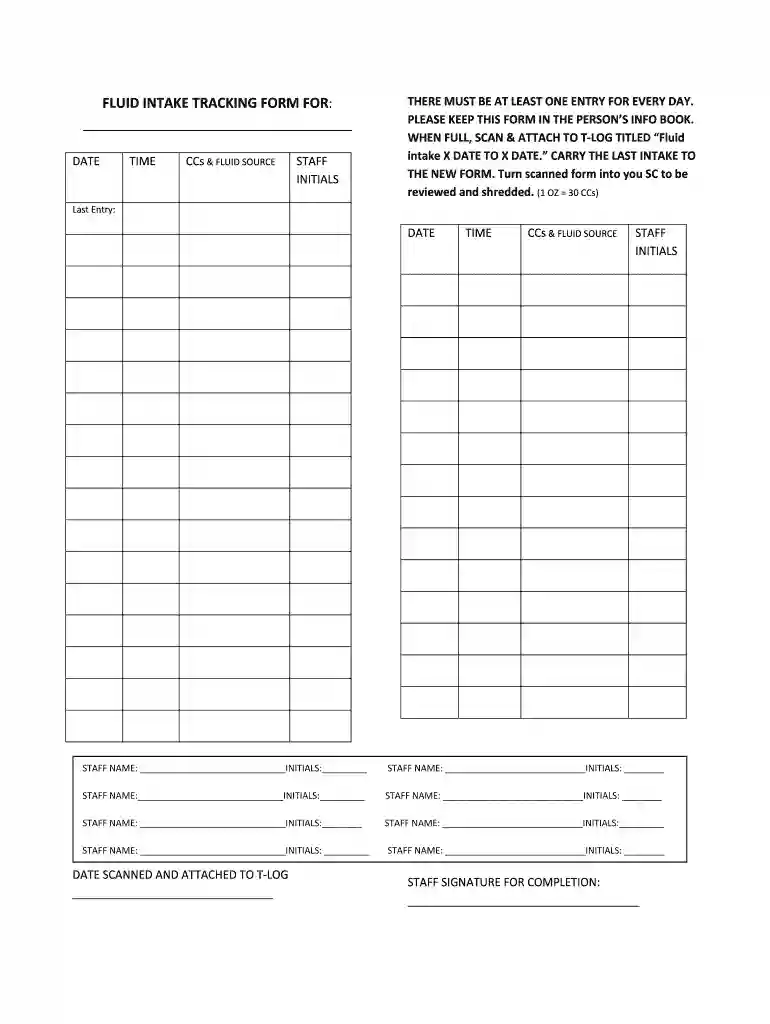 fluid intake chart Preview on Page 1