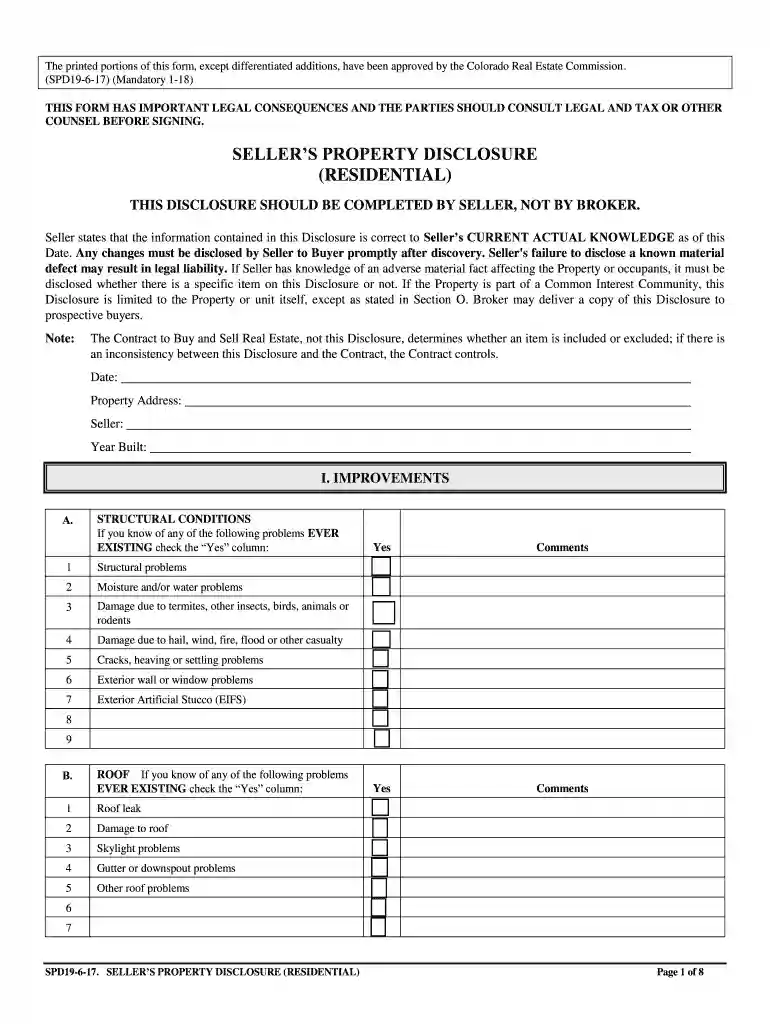 seller's property disclosure statement pdf Preview on Page 1