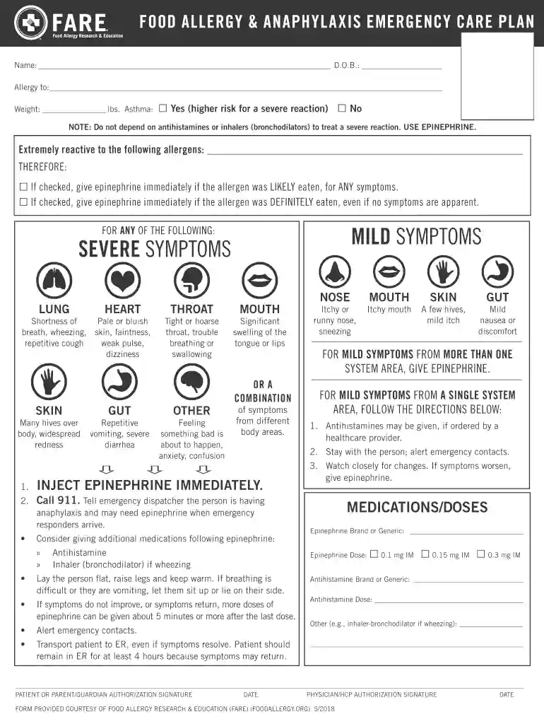 county schools food allergy form Preview on Page 1