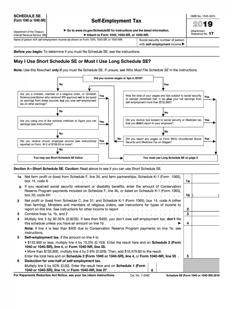 self employment tax form 2019 Preview on Page 1