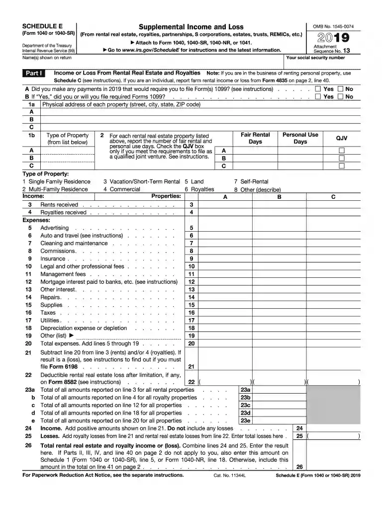 schedule e form 2019 Preview on Page 1