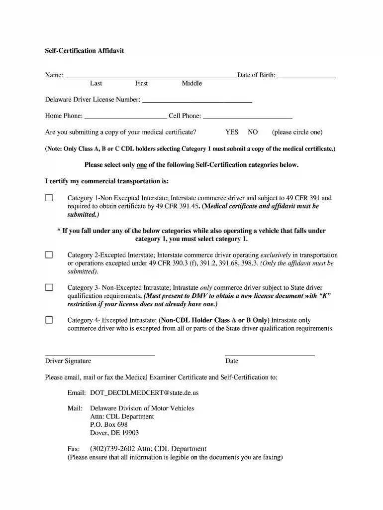 Self-Certification Affidavit Name: of Birth: Last Firs - Midwest Compliance Preview on Page 1