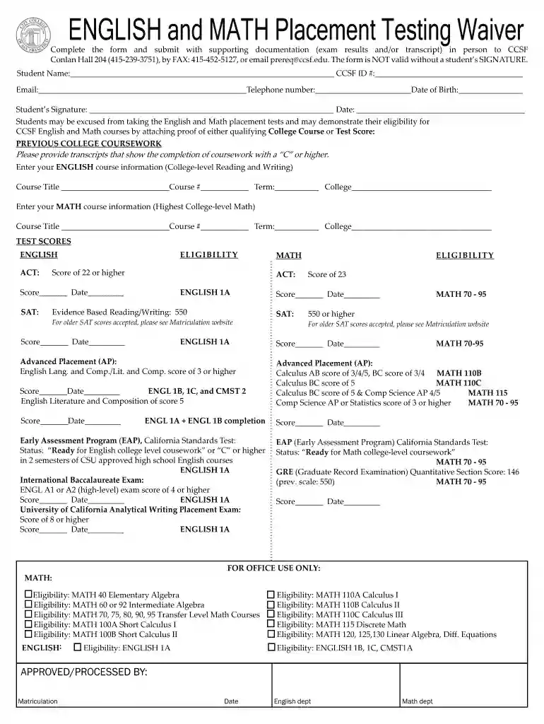 placement waiver form Preview on Page 1