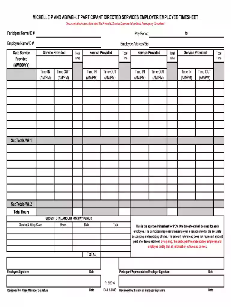 michelle p waiver timesheets Preview on Page 1