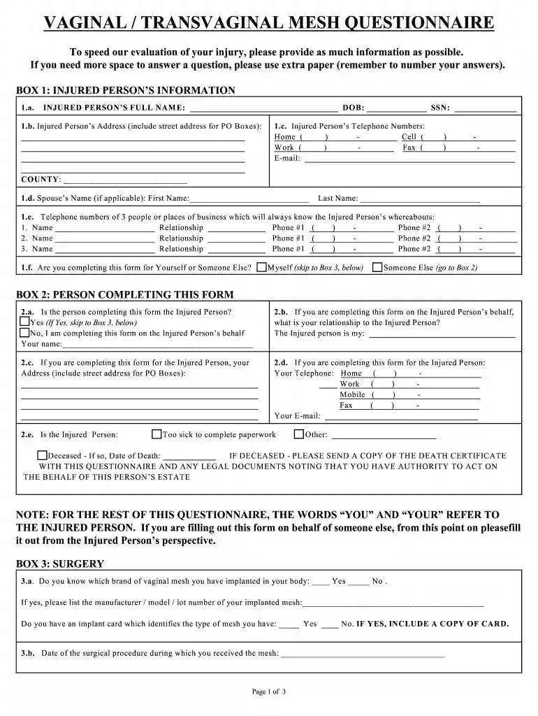 Transvaginal Mesh LawsuitSurgical Mesh Patch Implant Lawsuit Preview on Page 1