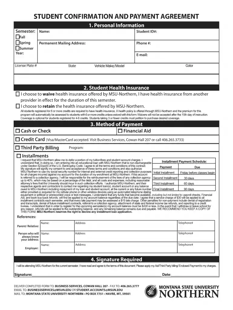 student confirmation and payment agreement - MSU Northern Preview on Page 1