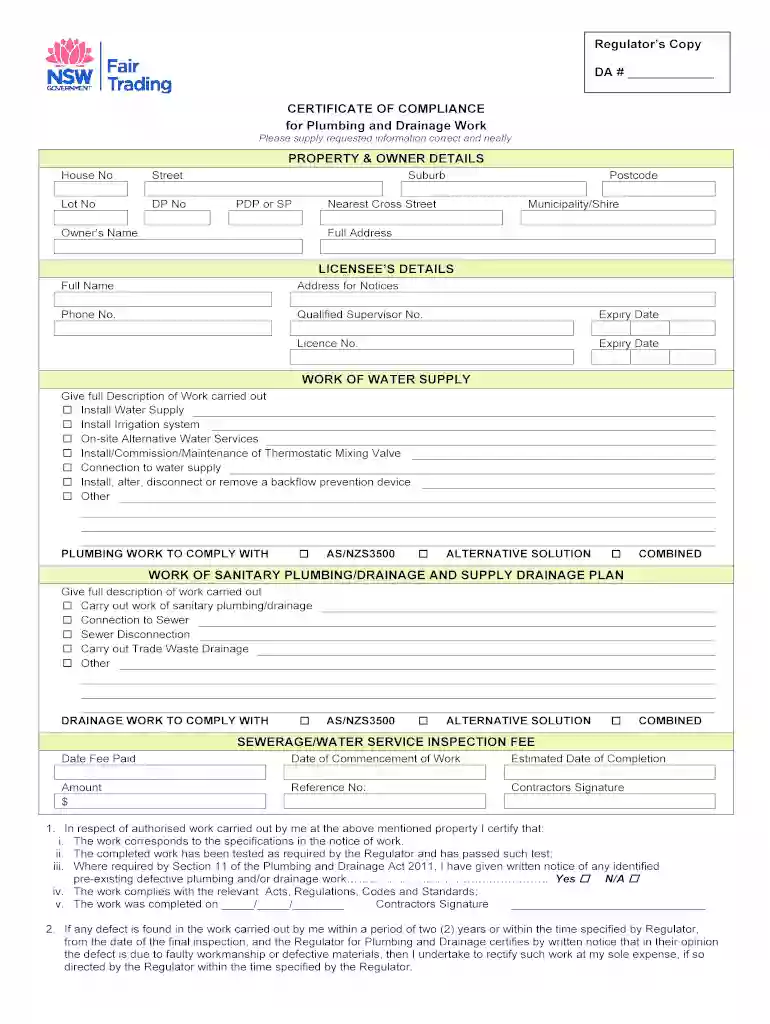 plumbing certificate of compliance pdf Preview on Page 1