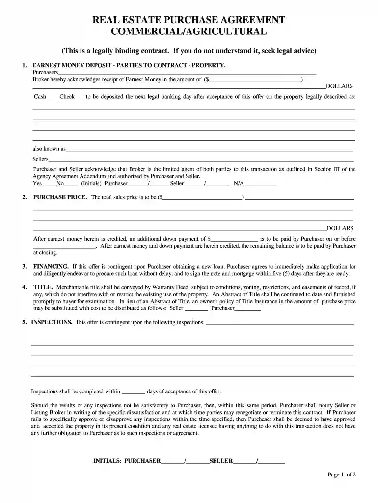 simple commercial real estate purchase agreement Preview on Page 1