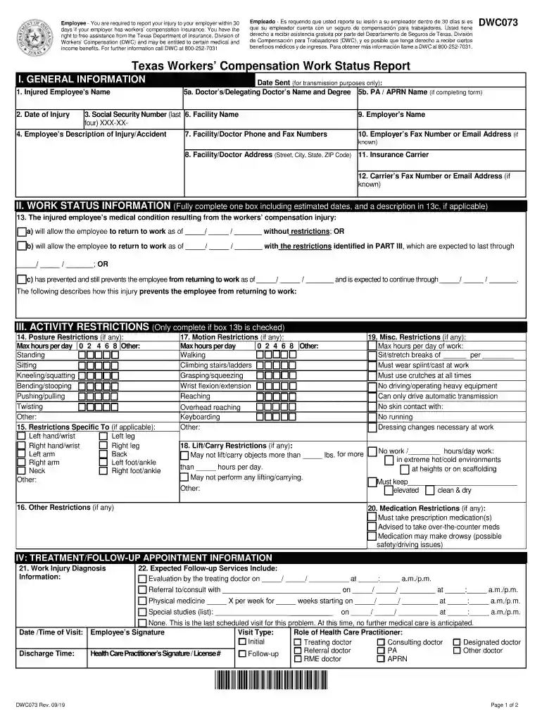 dwc 73 work status Preview on Page 1