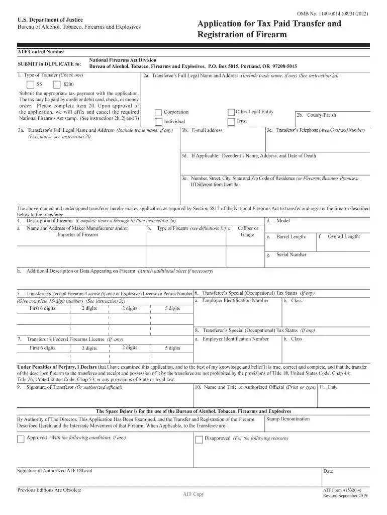 atf form 4 fillable Preview on Page 1