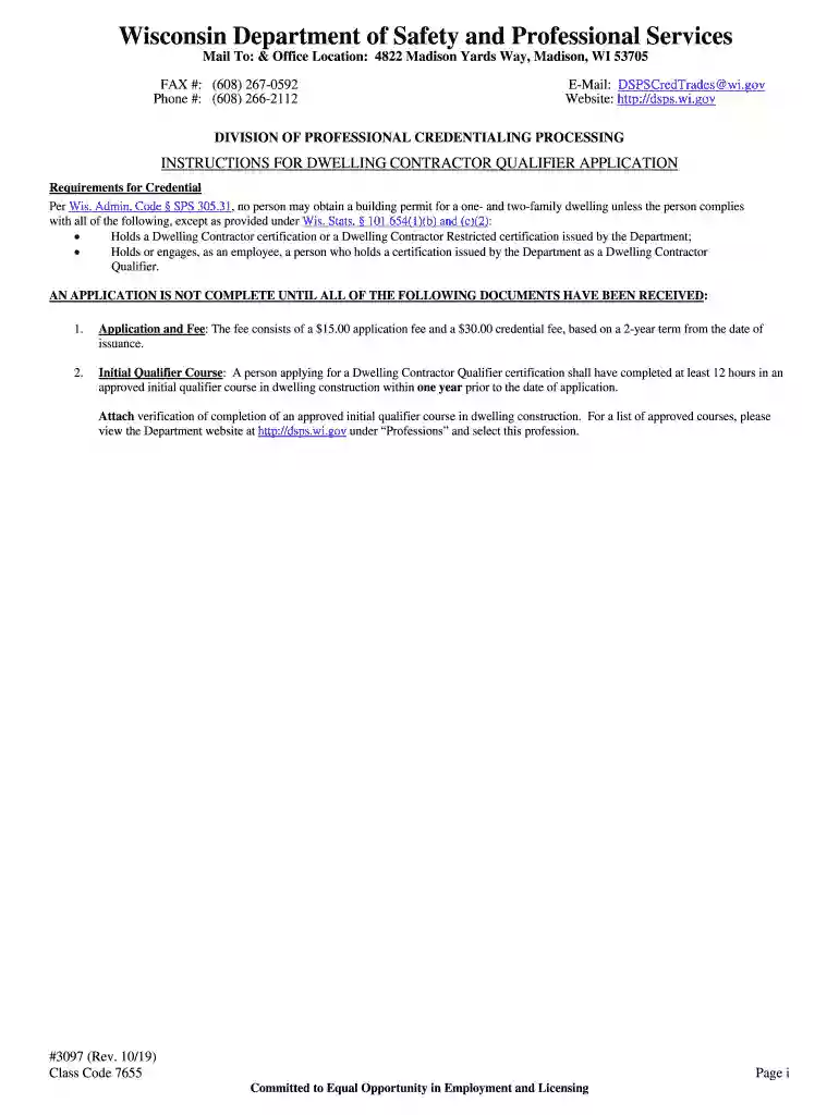 wisconsin state approved dwelling contractor qualifier course Preview on Page 1