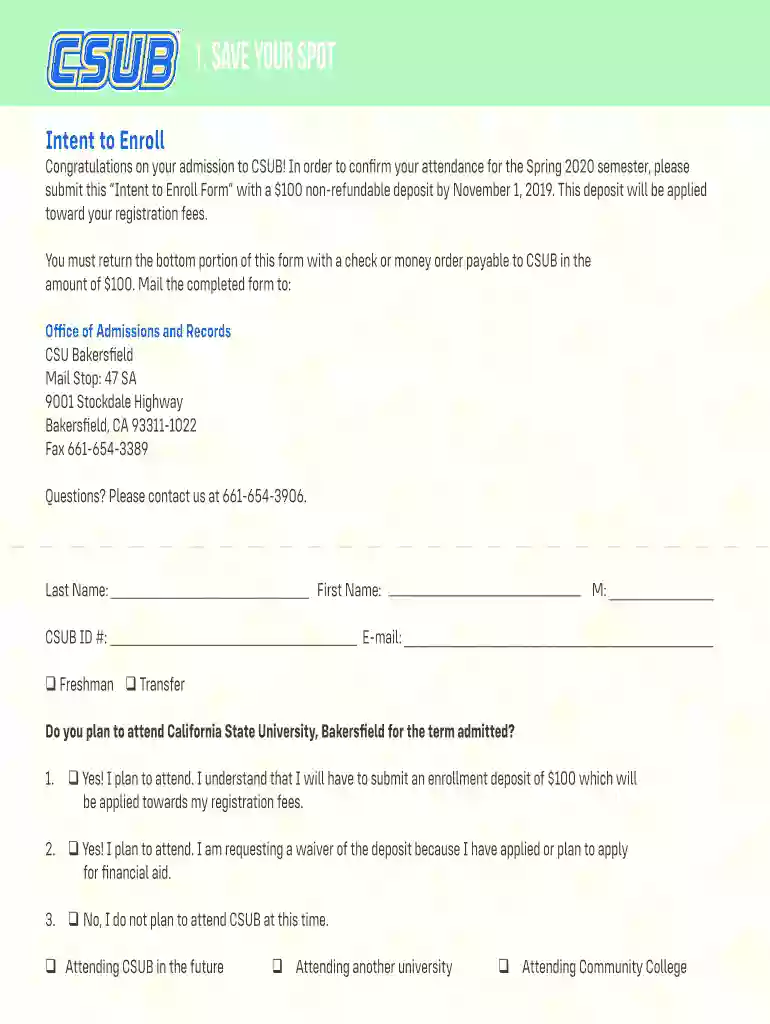 university csub enroll form Preview on Page 1