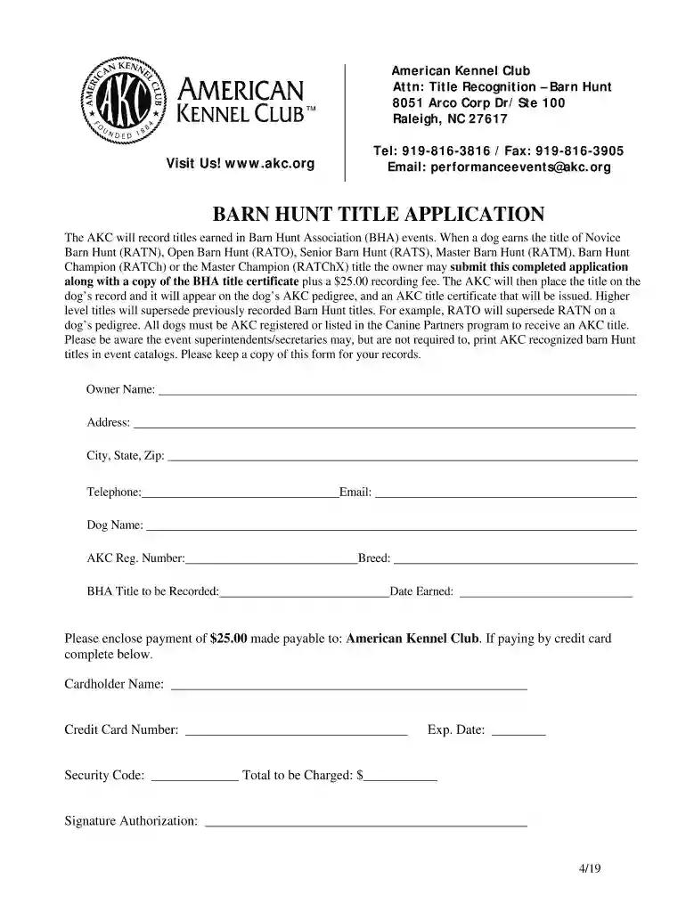 Barn Hunt Title Application Feb 2013 doc Preview on Page 1