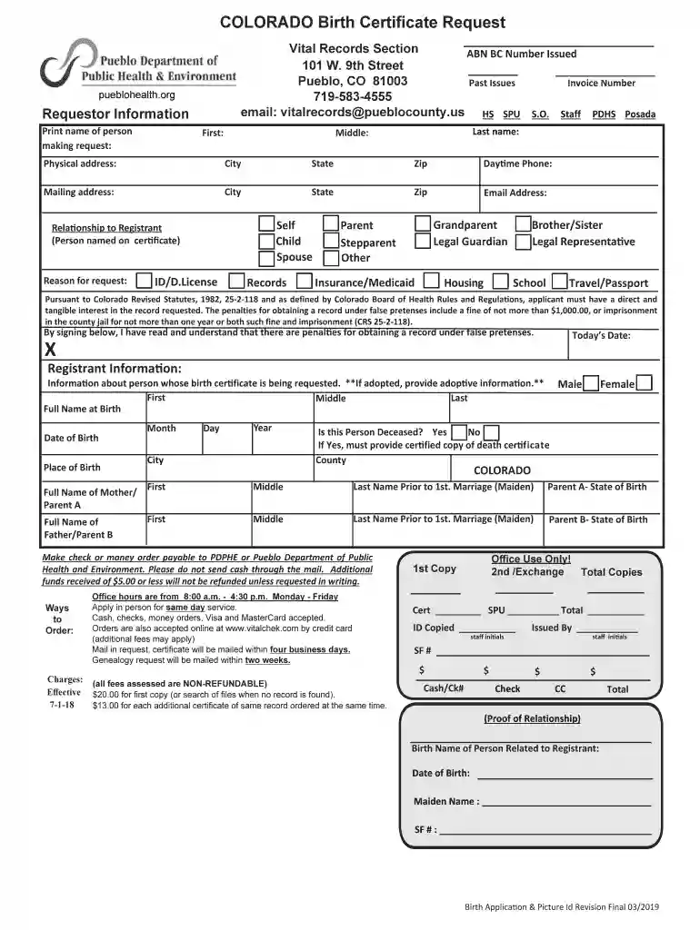 colorado birth certificate application pdf Preview on Page 1