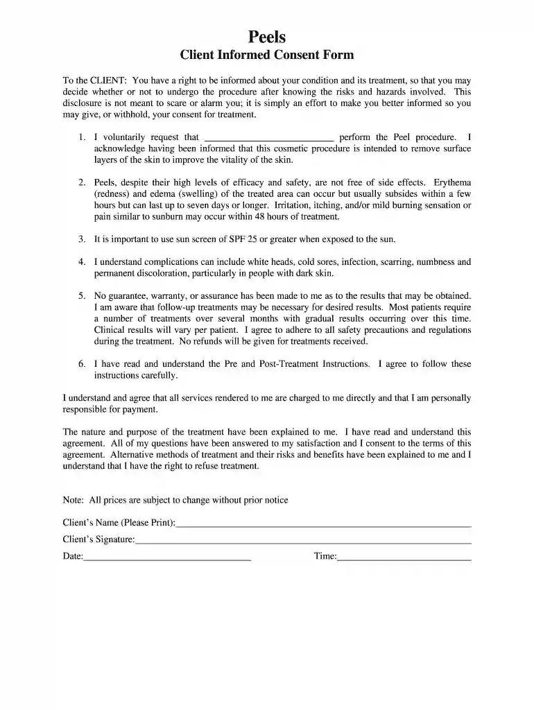 chemical peel consent form Preview on Page 1