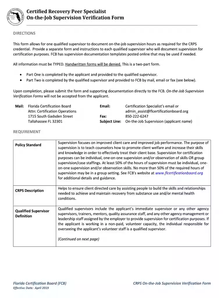 Florida Peer Services Handbook - Florida Department of Preview on Page 1