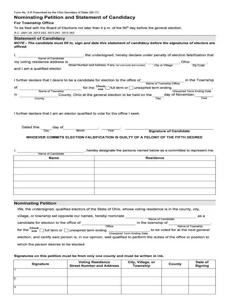 3-R Prescribed by the Ohio Secretary of State (09-17) Preview on Page 1