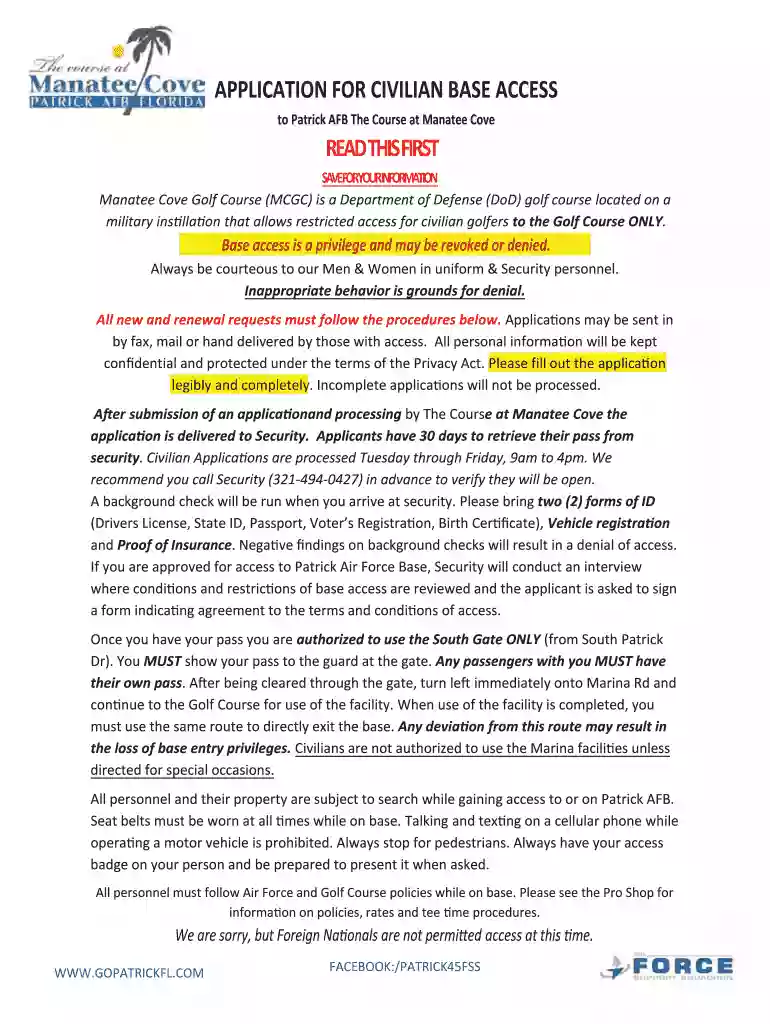 manatee cove golf course application Preview on Page 1